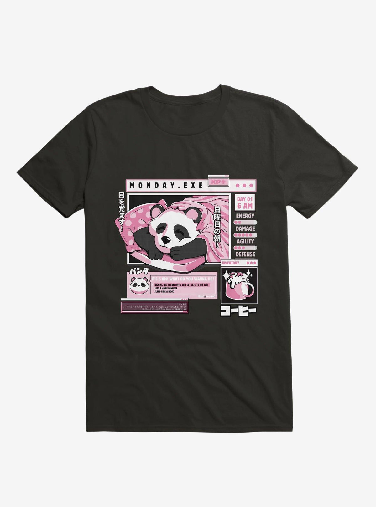 Monday Exe Sleeping Panda Black T-Shirt
