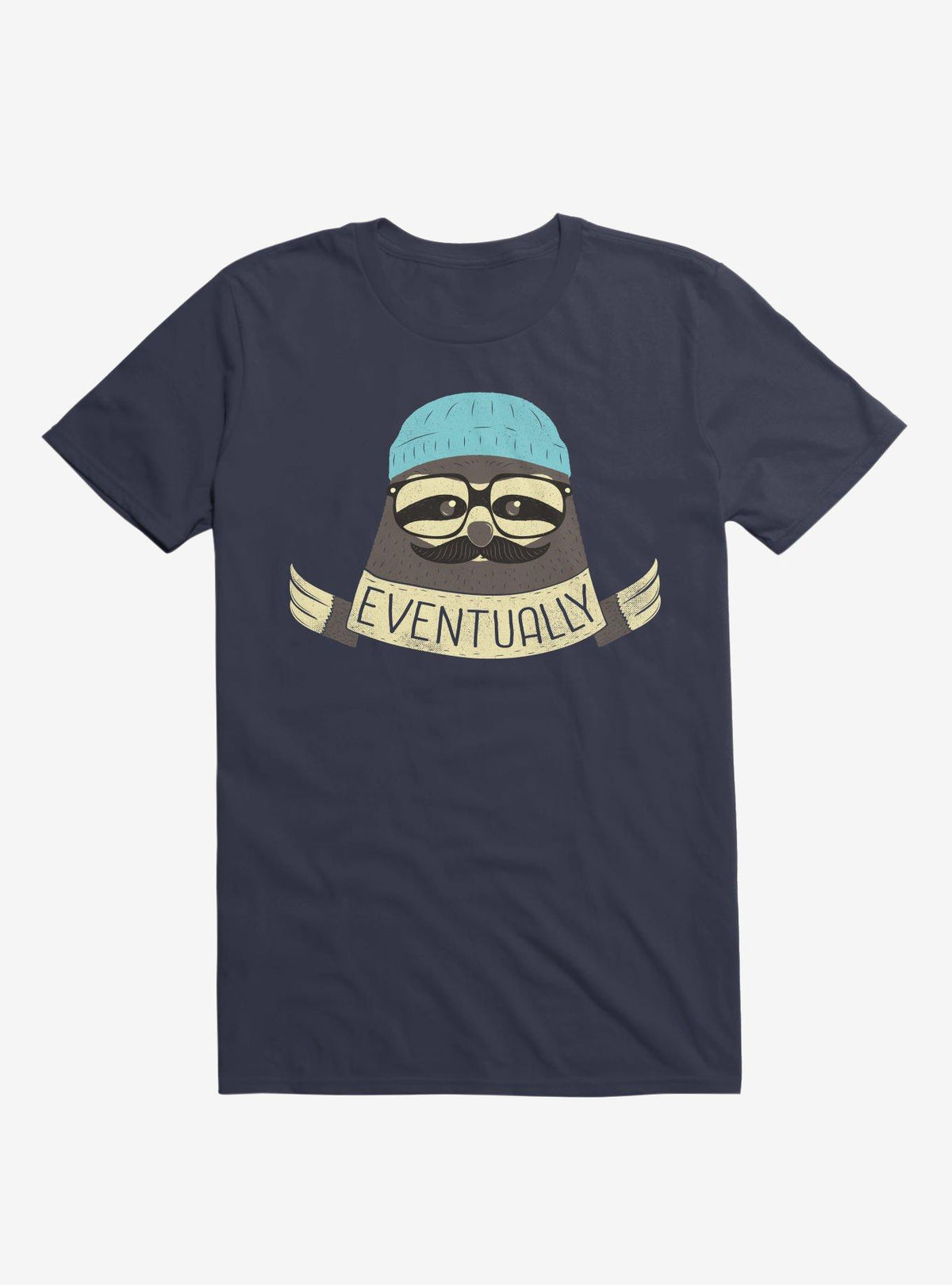Hipster Sloth Takes His Time Navy Blue T-Shirt