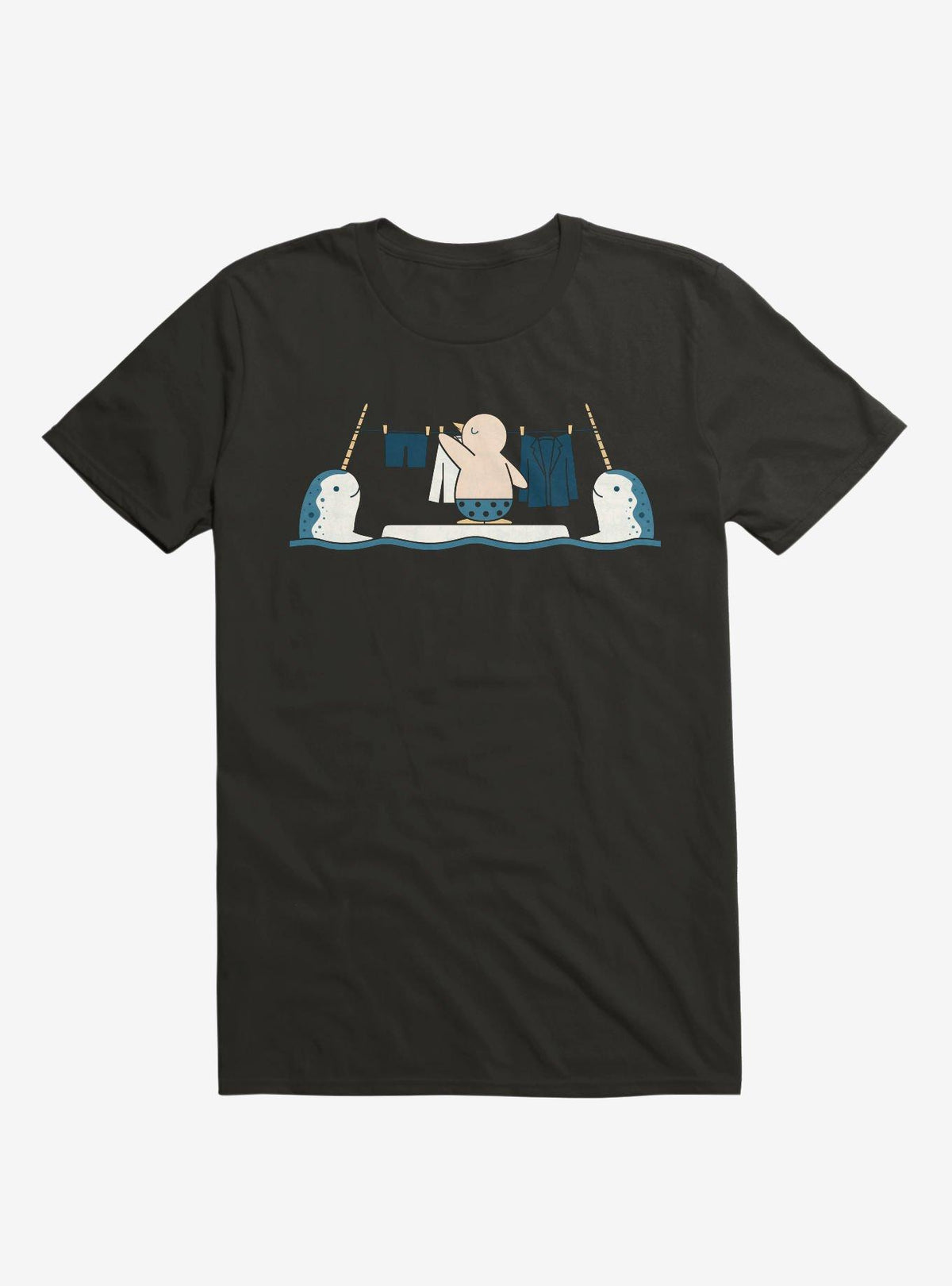 Penguin With Narwhals Laundry Day Black T-Shirt