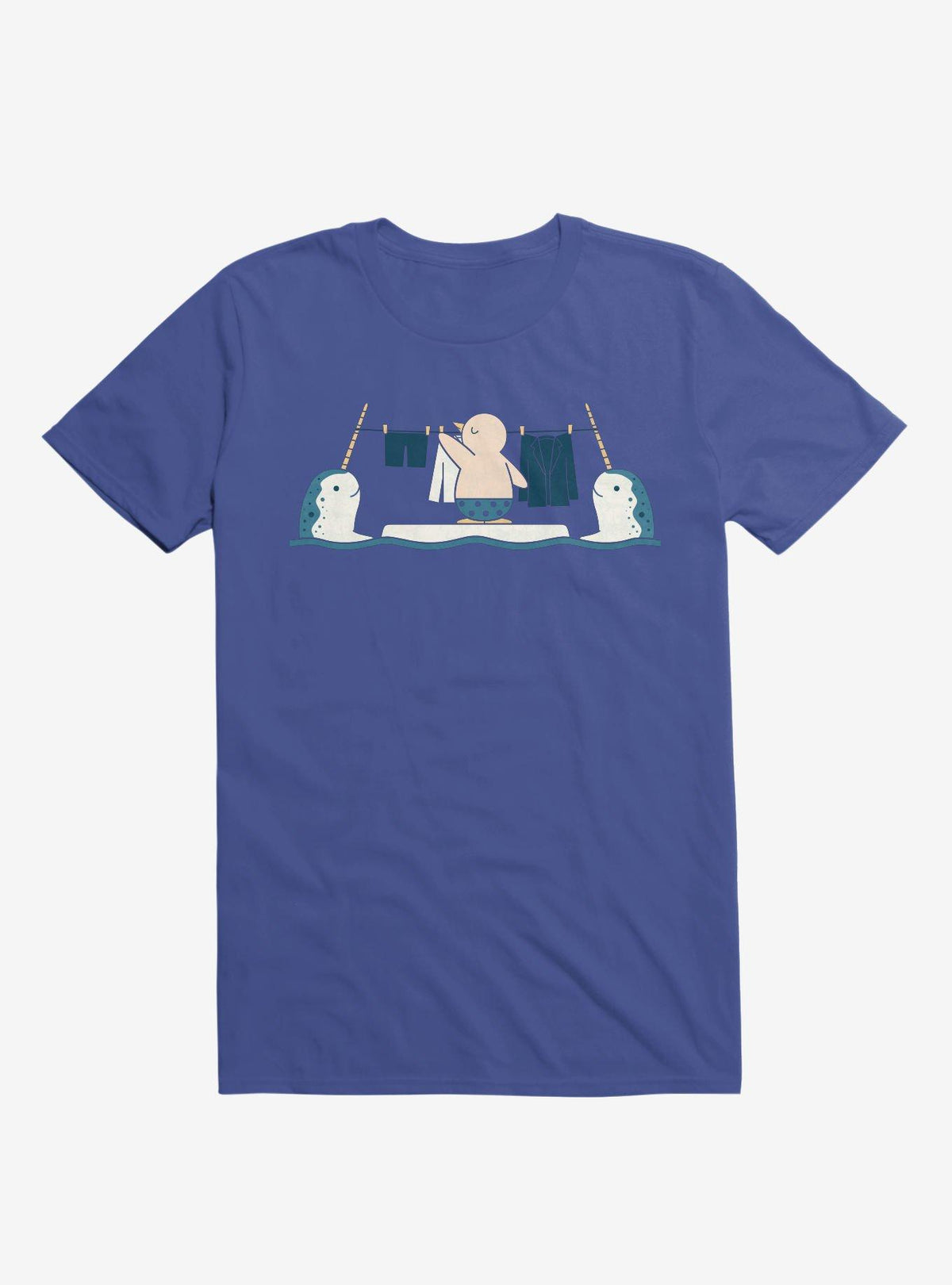 Penguin With Narwhals Laundry Day Royal Blue T-Shirt
