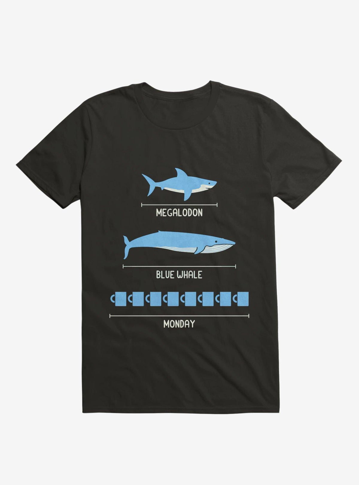 The Longest Things Megalodon Blue Whale Monday Black T-Shirt