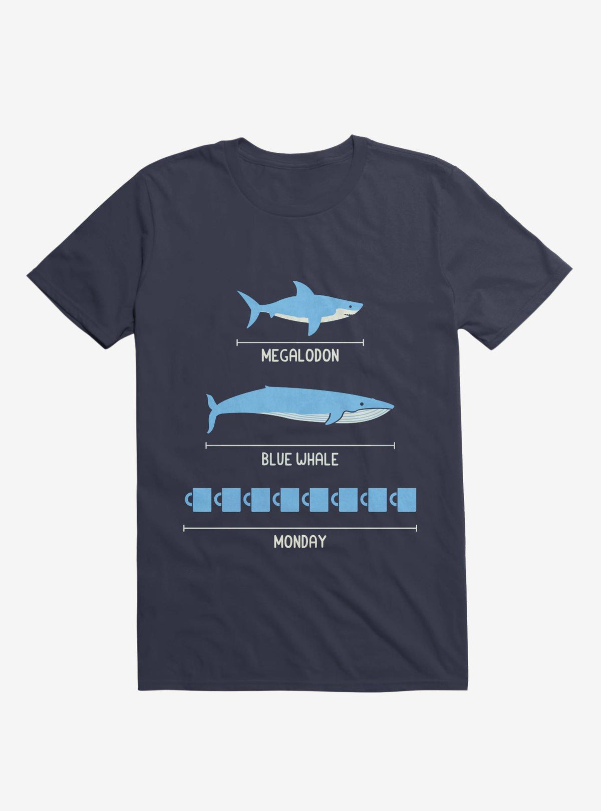 The Longest Things Megalodon Blue Whale Monday Navy Blue T-Shirt