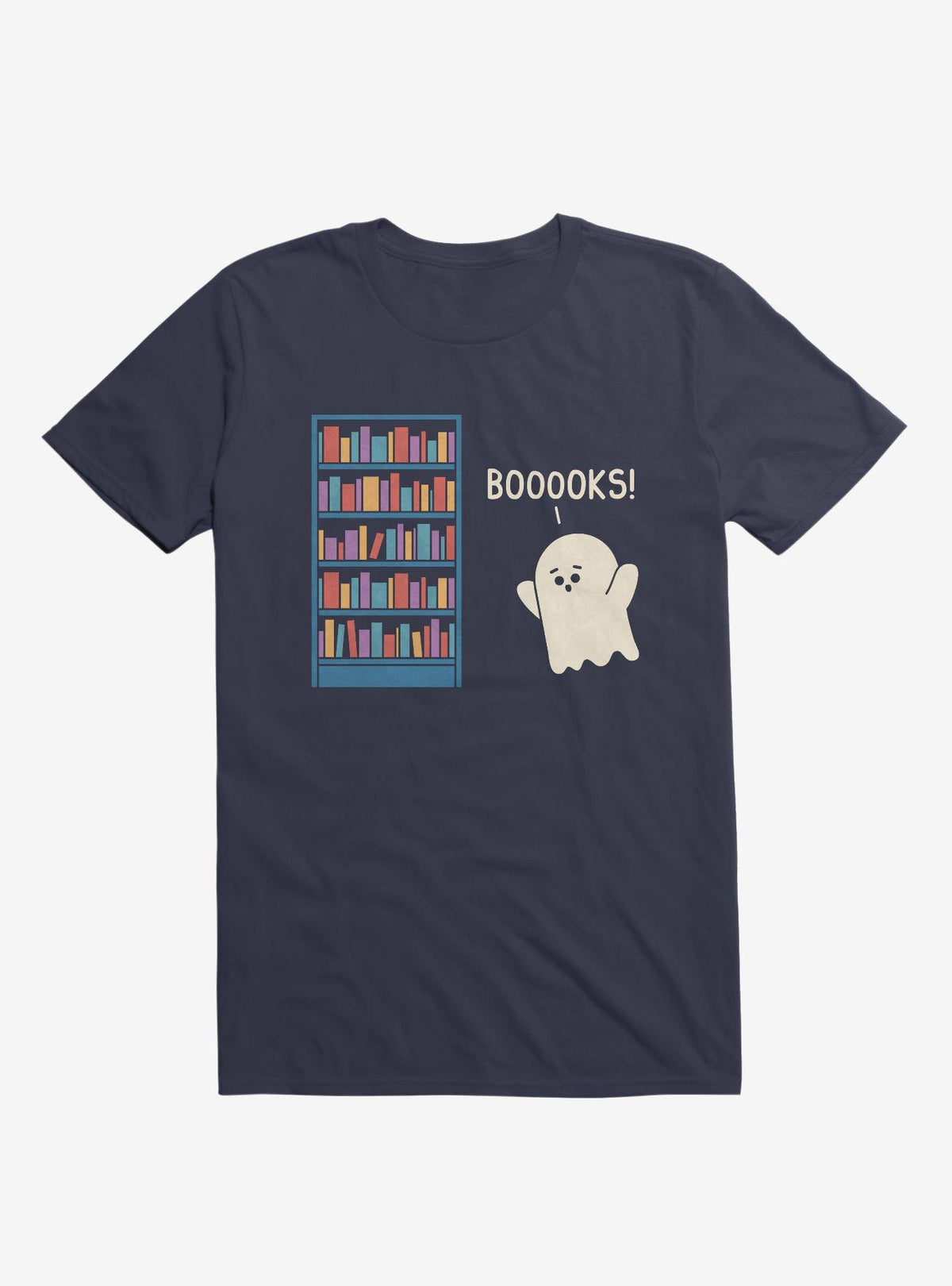 Booooks Ghost Book Library Lover Navy Blue T-Shirt
