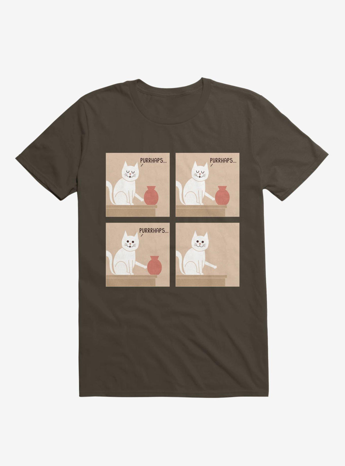 Purrhaps Mischievous Cat Brown T-Shirt