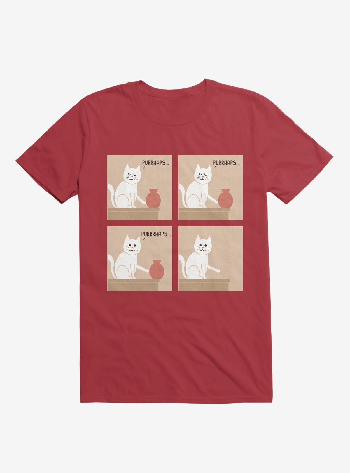 Purrhaps Mischievous Cat Red T-Shirt