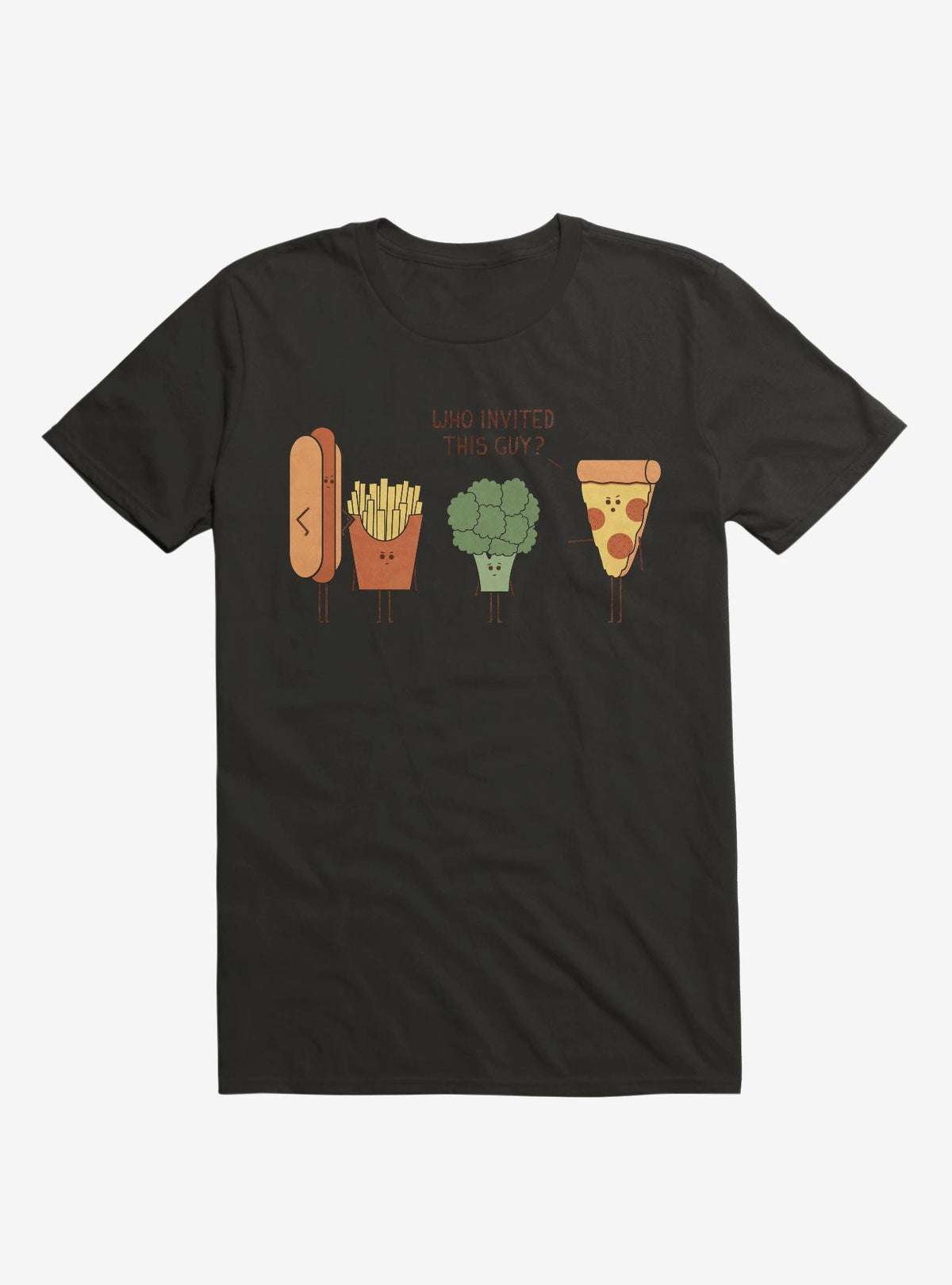 Broccoli Junk Food Party Crasher Black T-Shirt