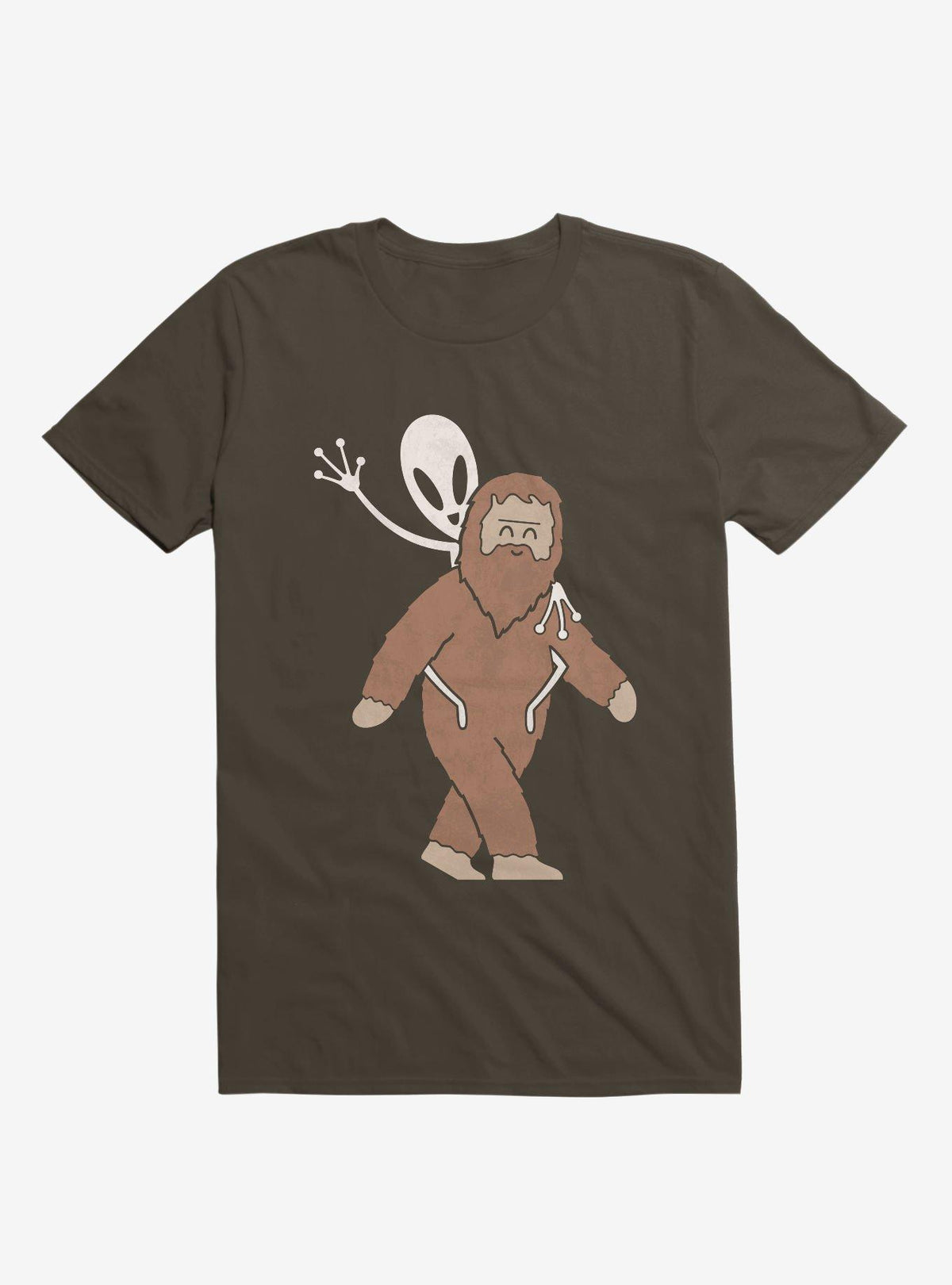 Alien And Sasquatch Piggyback Brown T-Shirt