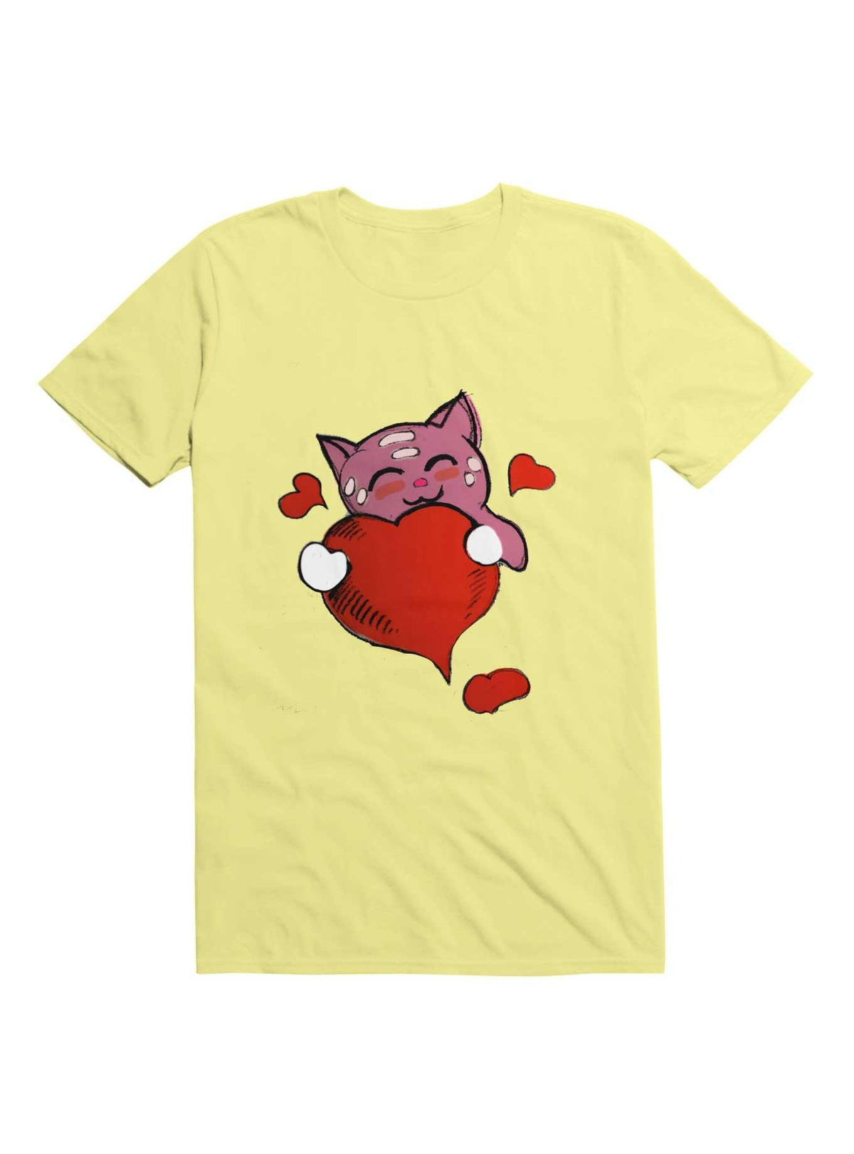 Kawaii Lovely pink Kawaii cat holding a red heart T-Shirt