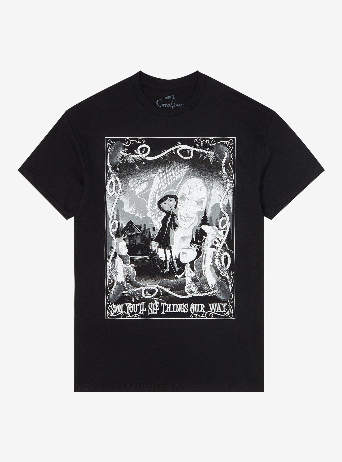 Coraline Black White Portrait T-Shirt
