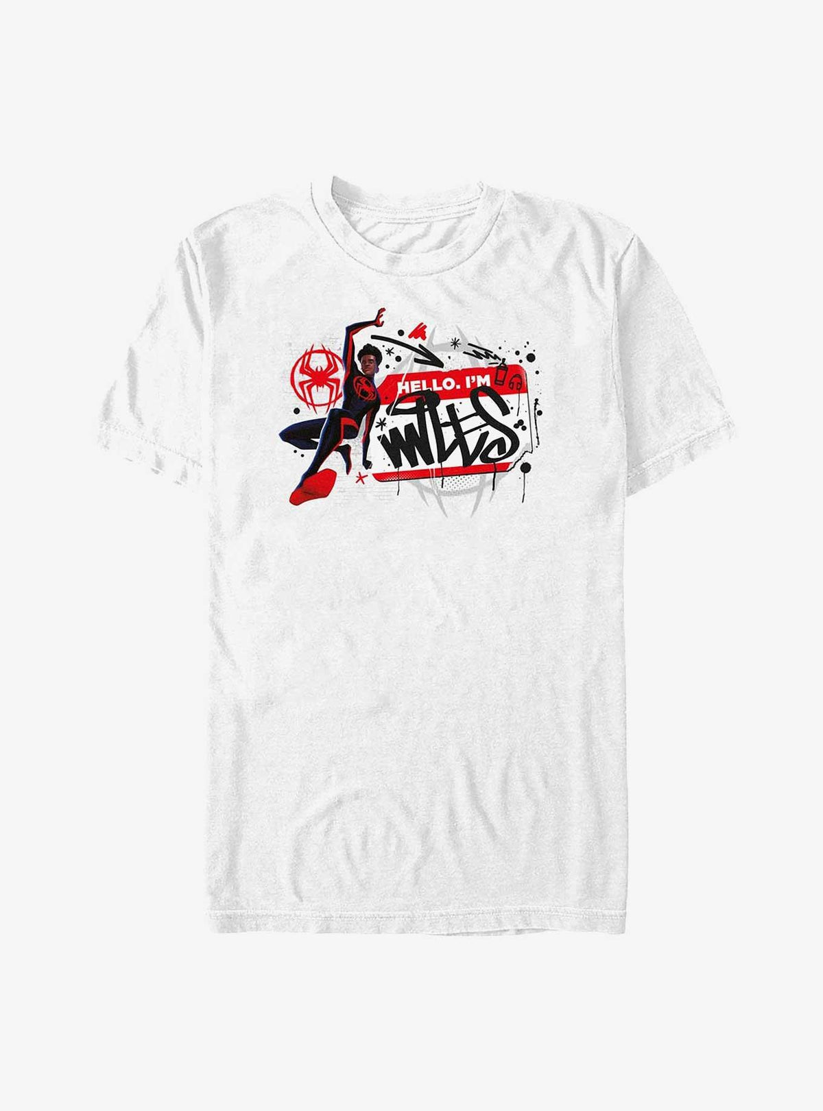 web hero Across the Spider-Verse Miles Name Tag Big Tall T-Shirt