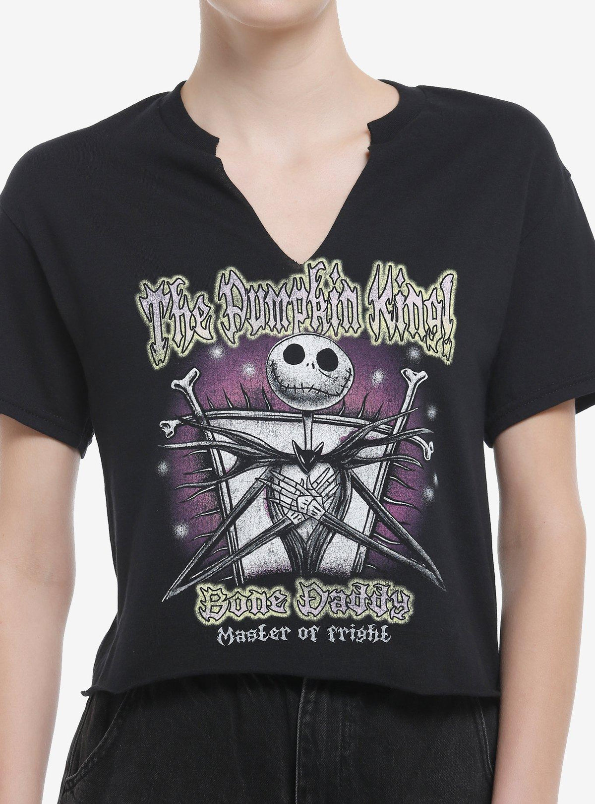 spooky holiday Jack Titles Girls Notched Crop T-Shirt
