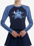 cute blue alien Star Patch Girls Long-Sleeve Raglan T-Shirt