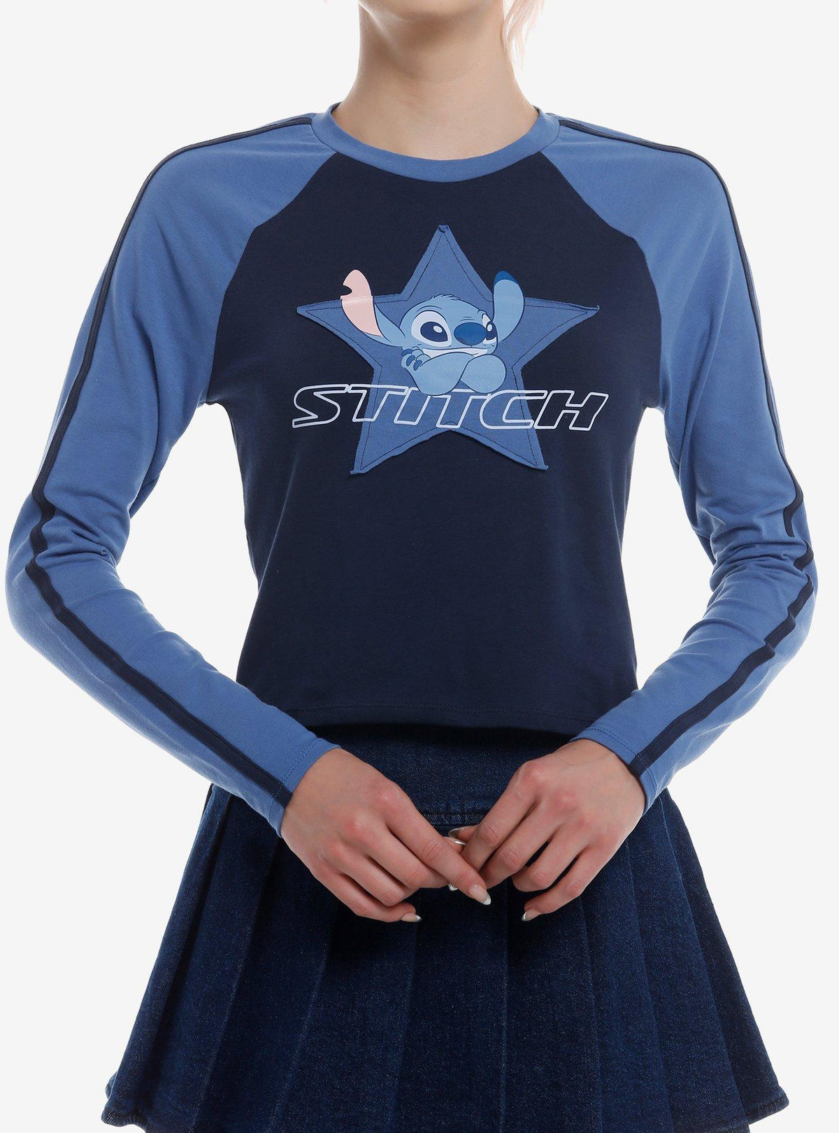 cute blue alien Star Patch Girls Long-Sleeve Raglan T-Shirt
