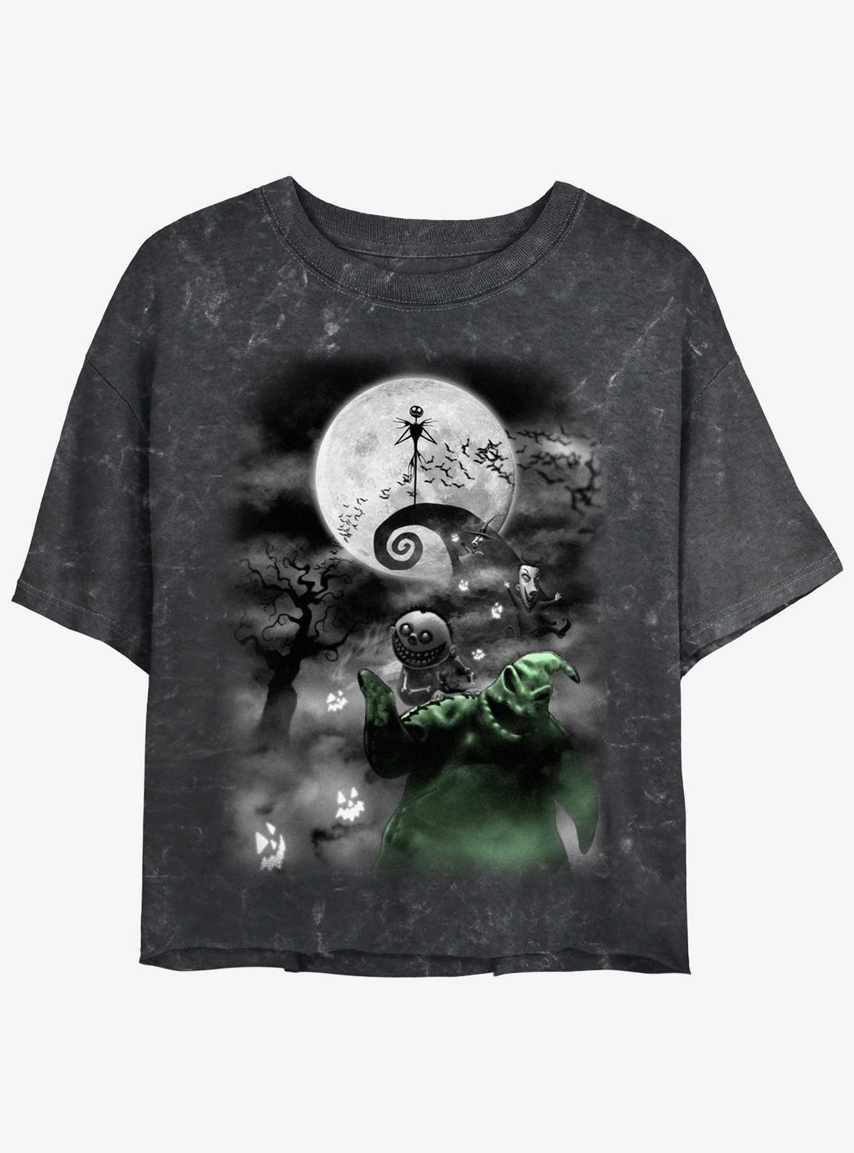 spooky holiday Jack Night Sky Moon Girls Mineral Wash Crop T-Shirt