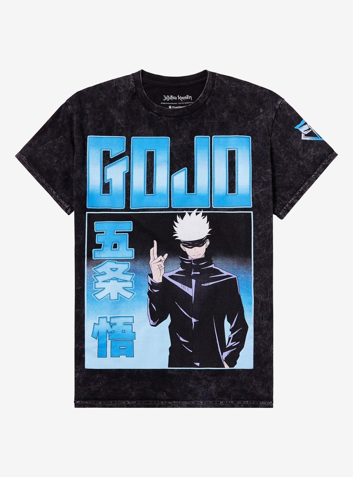 supernatural anime Gojo Jumbo Print Dark Wash Boyfriend Fit Girls T-Shirt