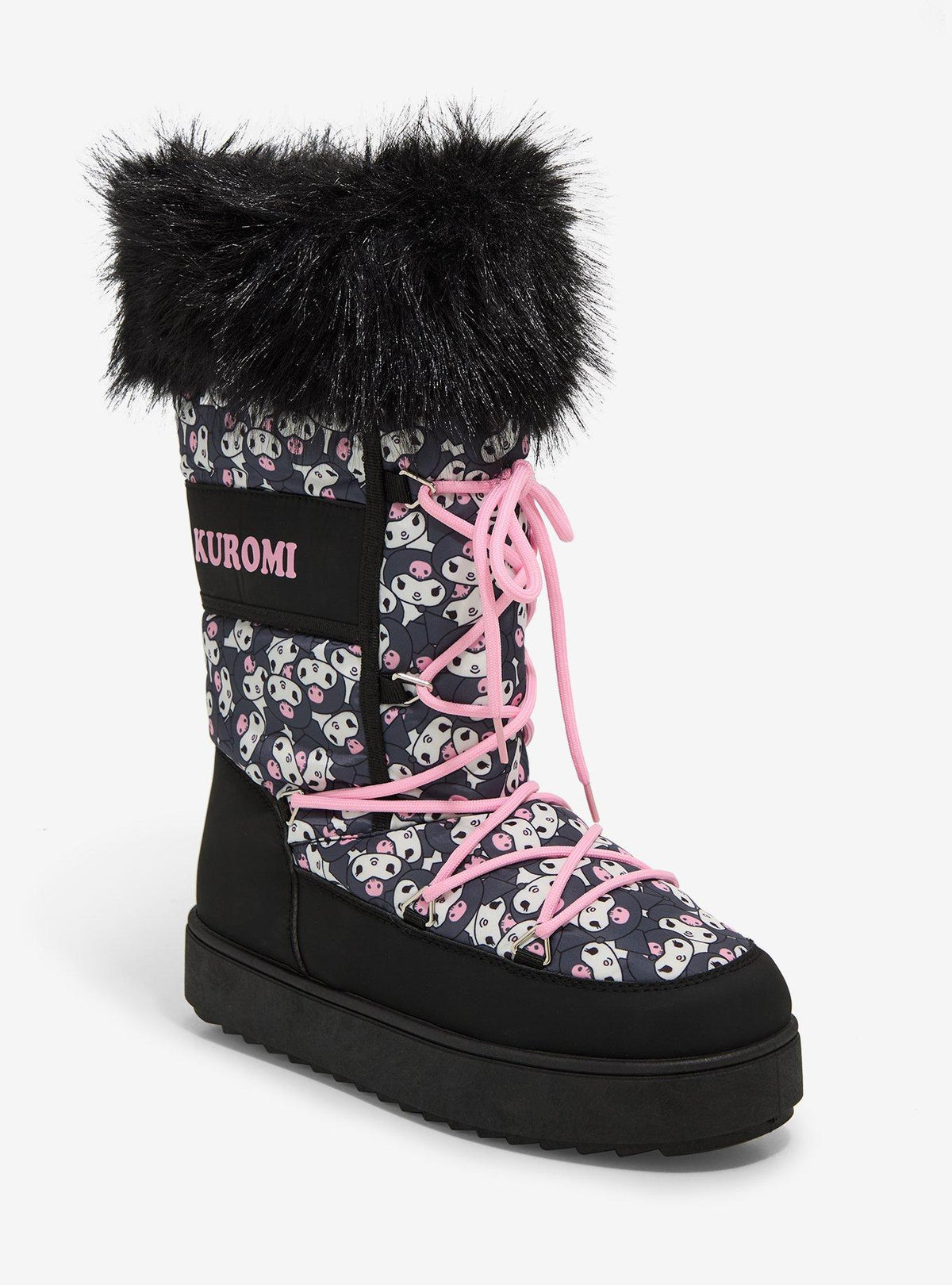 Kuromi Face Fuzzy Puffer Boots