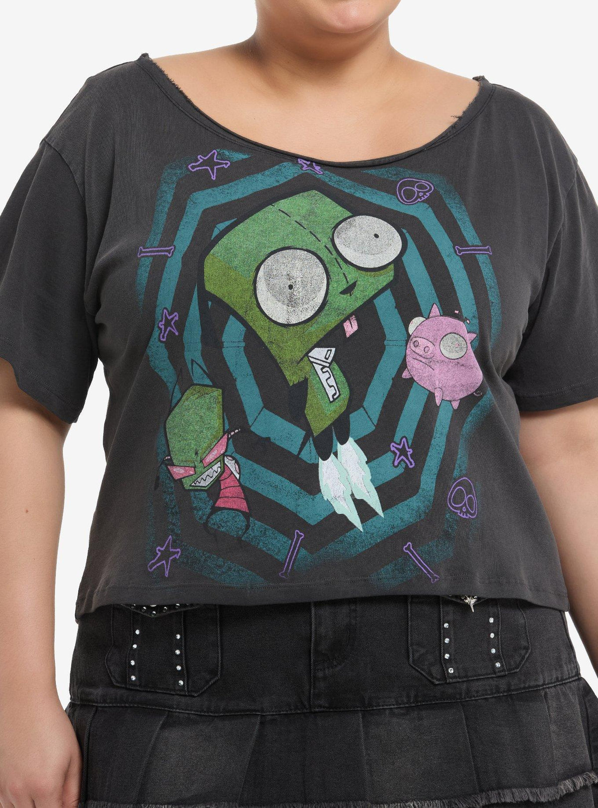 Invader Zim Off-The-Shoulder Girls Crop T-Shirt Plus Size