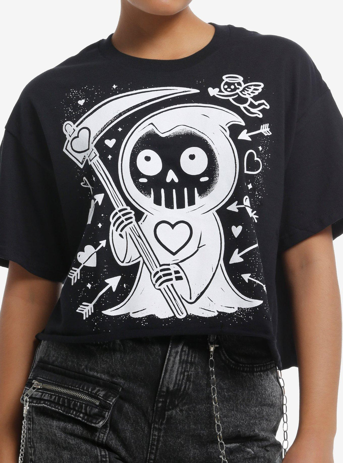 Chibi Grim Reaper Hearts Girls Skimmer T-Shirt