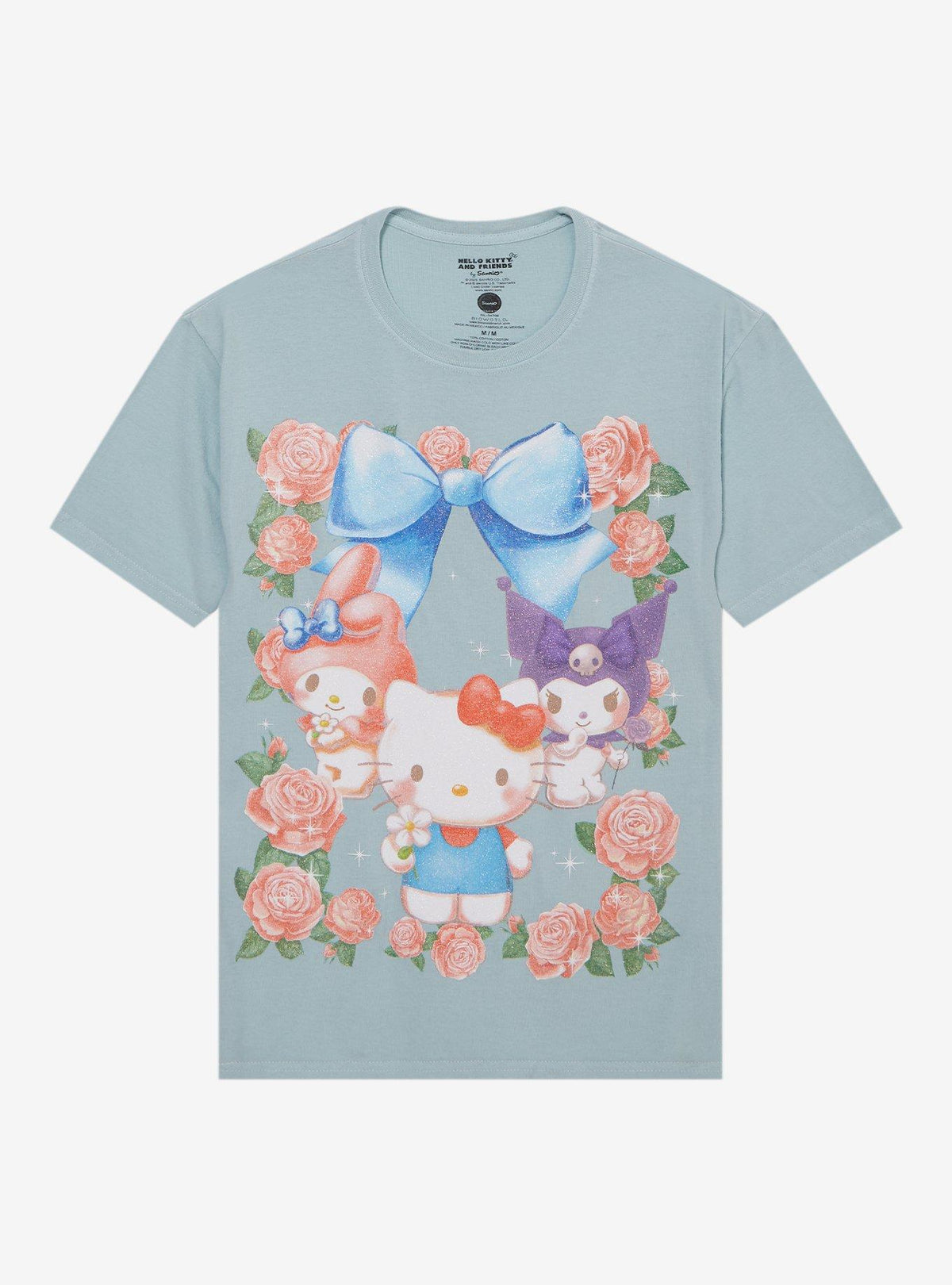 cute kitty And Friends Rose Frame Glitter Boyfriend Fit Girls T-Shirt