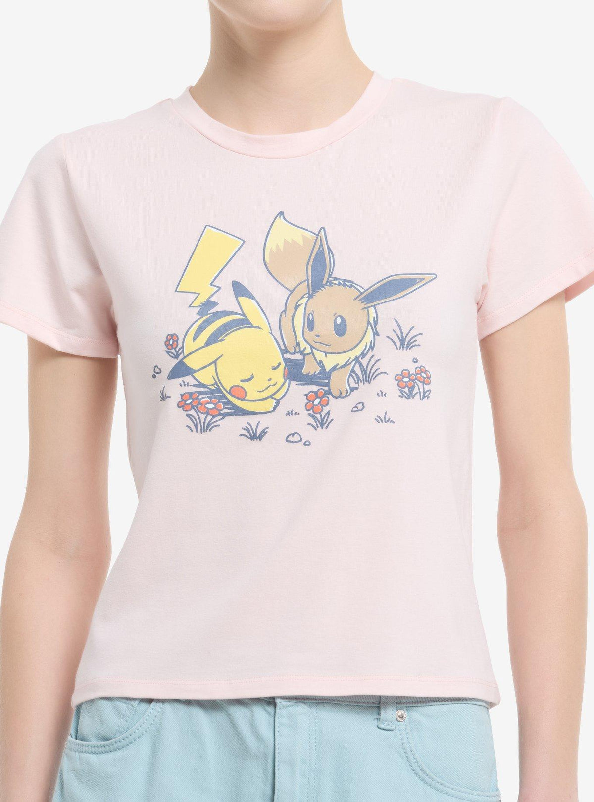 monster gamer Pikachu Eevee Flowers Skimmer Girls T-Shirt