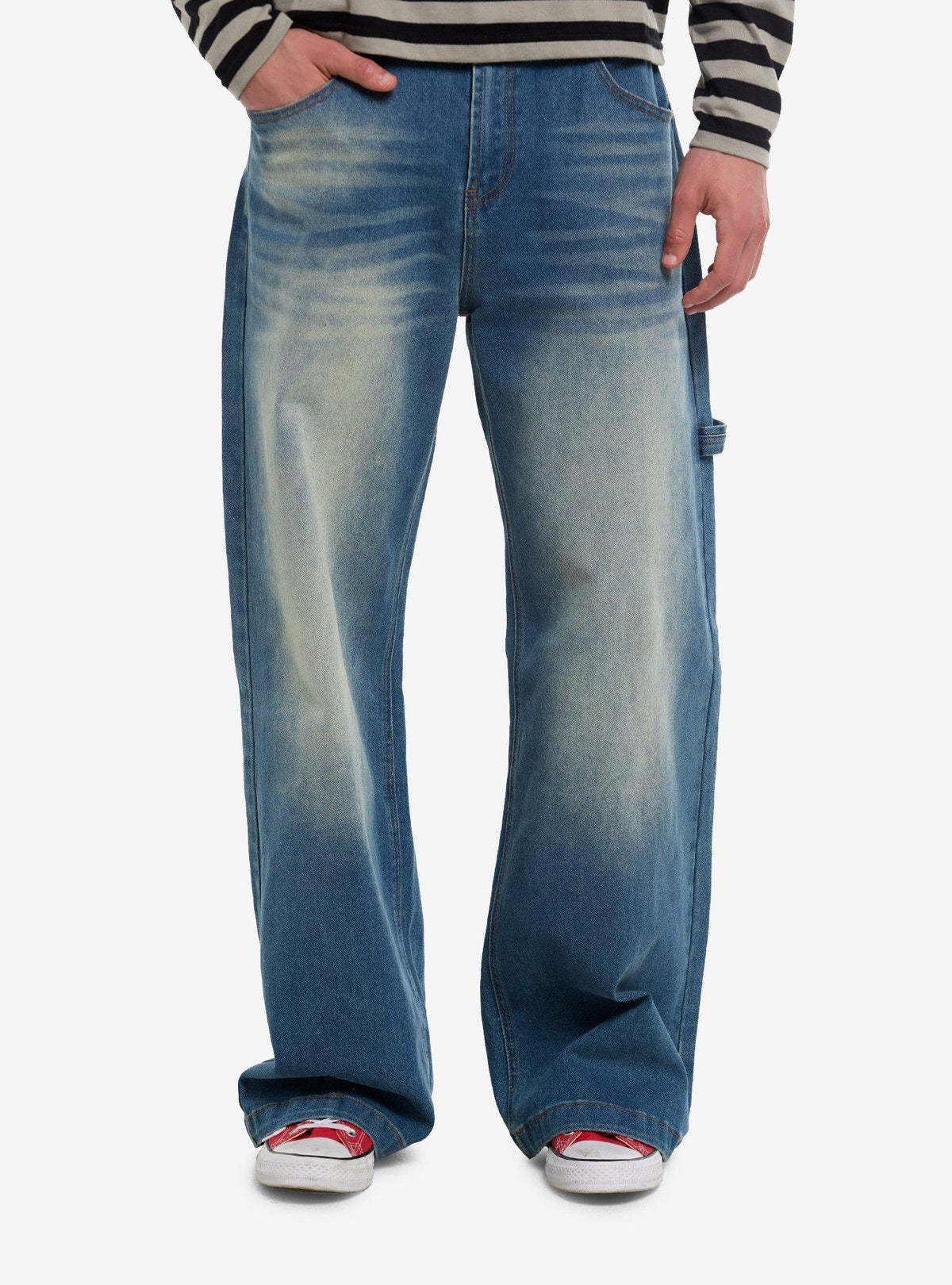 Embroidered Skull Washed Indigo Jeans
