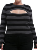 Black Dark Grey Cut-Out Girls Crop Long-Sleeve Top Plus Size