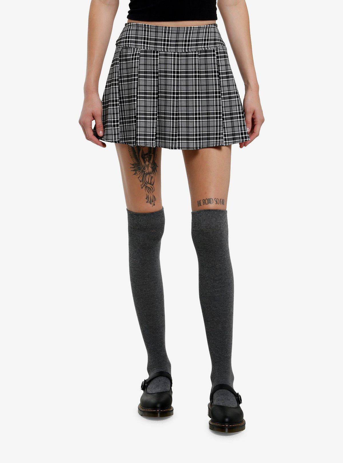 Social Collision Black White Plaid Pleated Mini Skirt