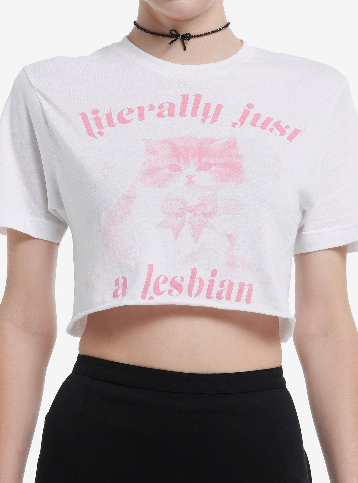Literally A Lesbian Cat Crop T-Shirt By Goodie Two Sleeves