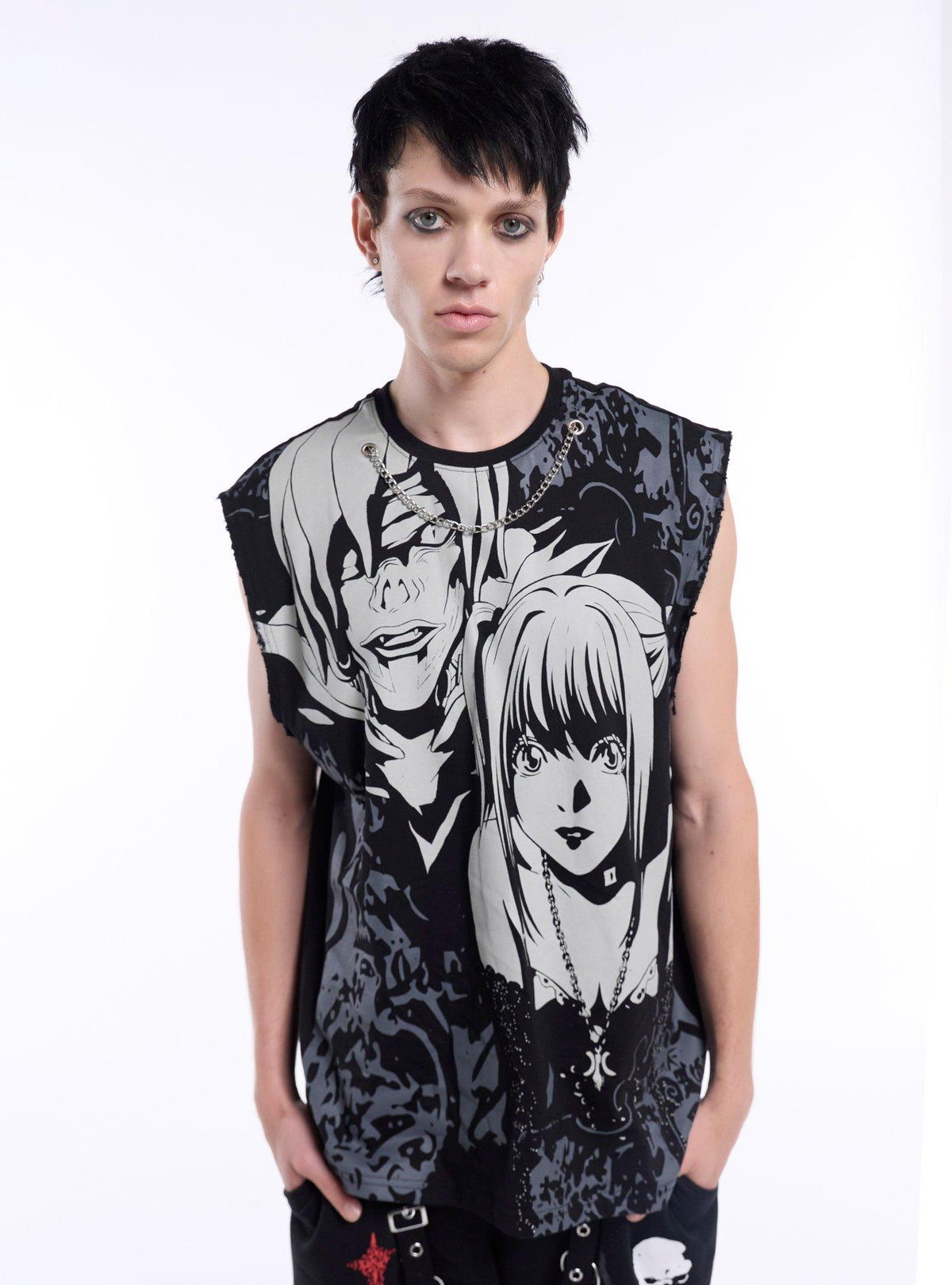 dark mystery anime Misa Rem Filigree Chain Muscle Tank Top