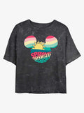 Mickey Mouse Retro Spring Break 2025 Girls Mineral Wash Crop T-Shirt