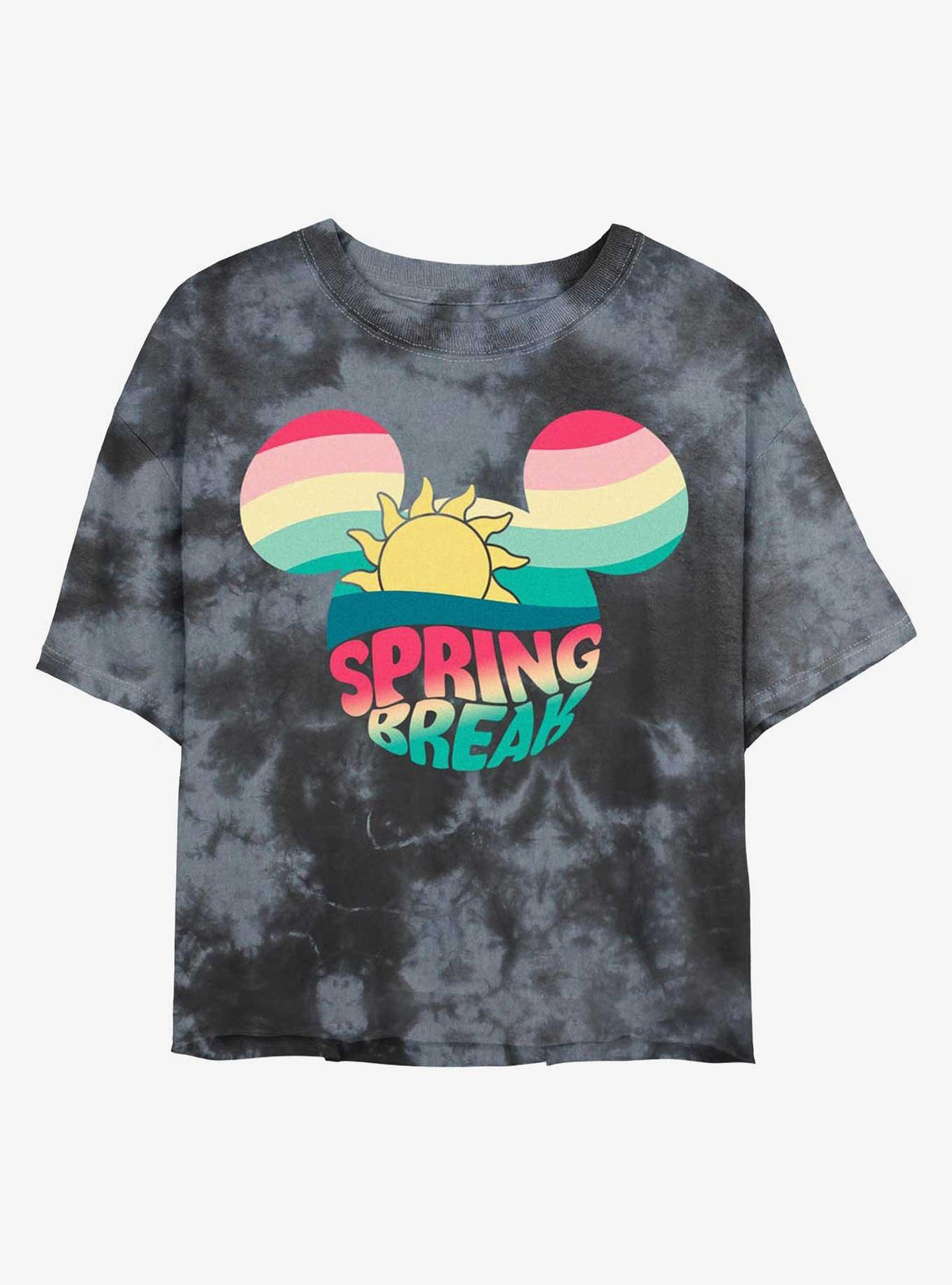 Mickey Mouse Retro Spring Break Girls Tie-Dye Crop T-Shirt