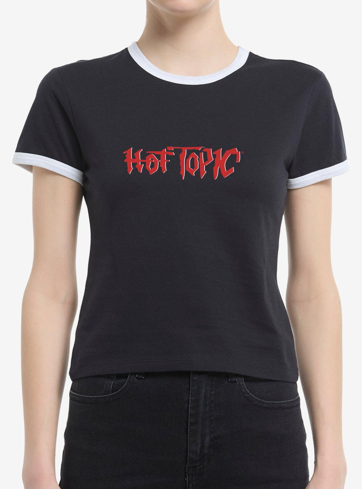 Retro Hot Topic Logo Girls Ringer Crop T-Shirt