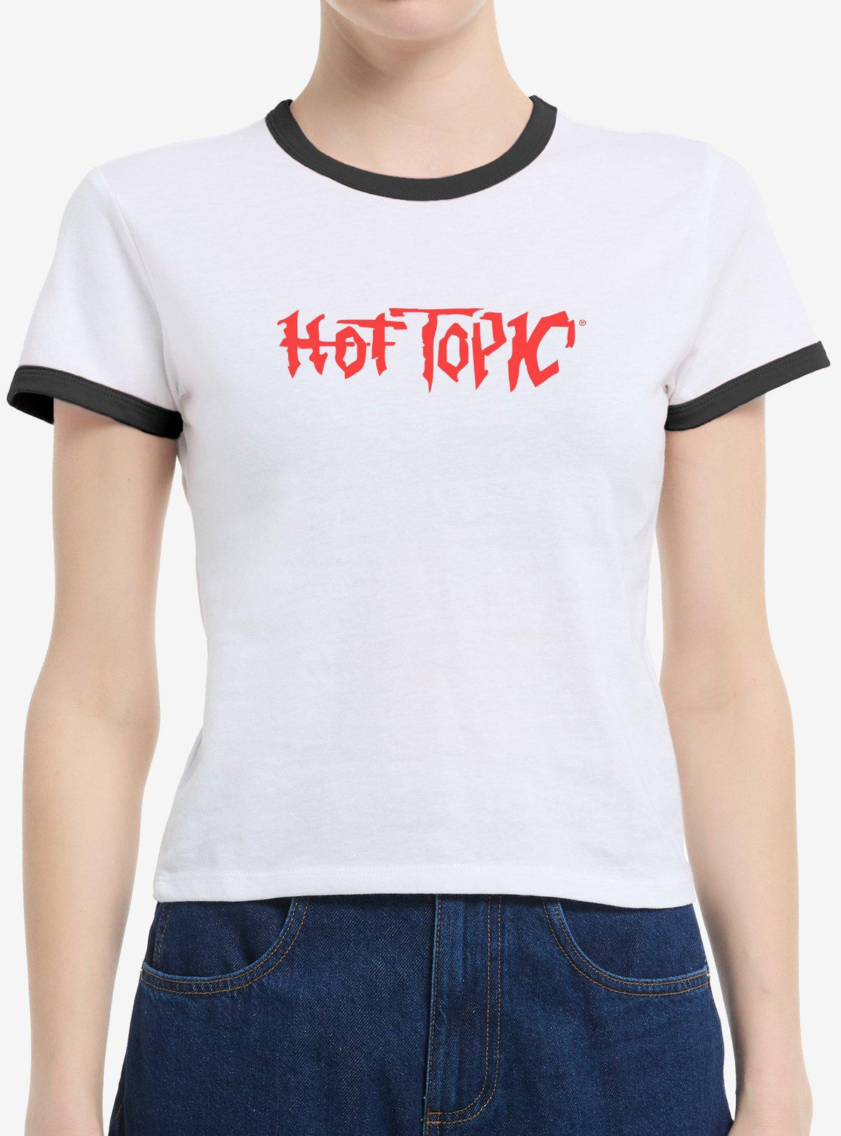 Retro Hot Topic Logo Girls Ringer Crop T-Shirt 2
