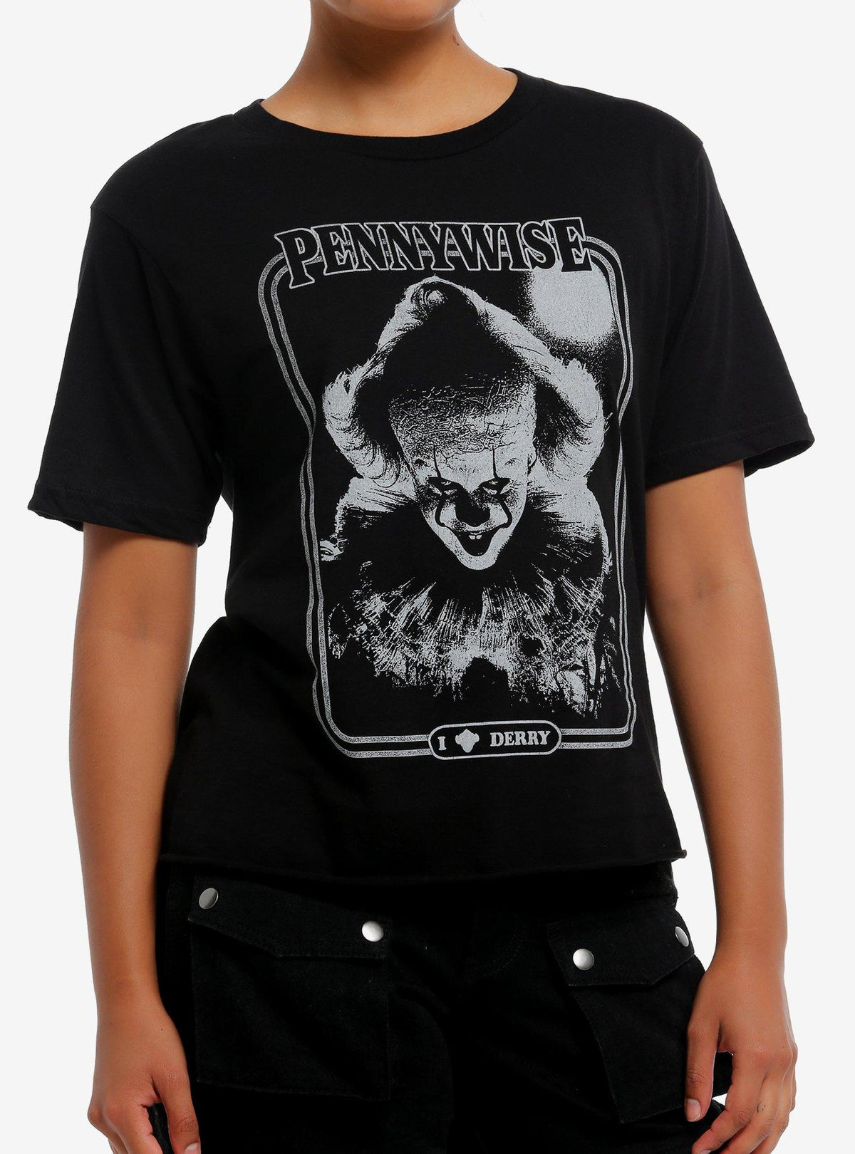 IT Welcome To Derry Pennywise Portrait Crop Girls T-Shirt