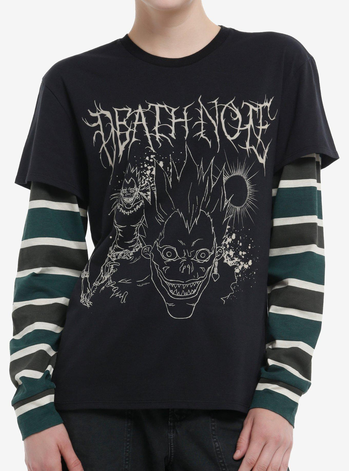dark mystery anime Ryuk Stripe Girls Twofer Long-Sleeve T-Shirt