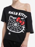 cute kitty Spiderweb Off-Shoulder Girls T-Shirt