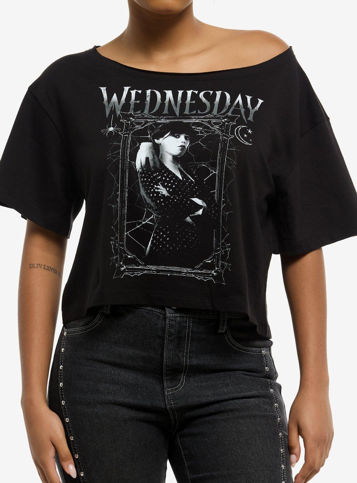 Wednesday Thing Portrait Off-Shoulder Girls T-Shirt