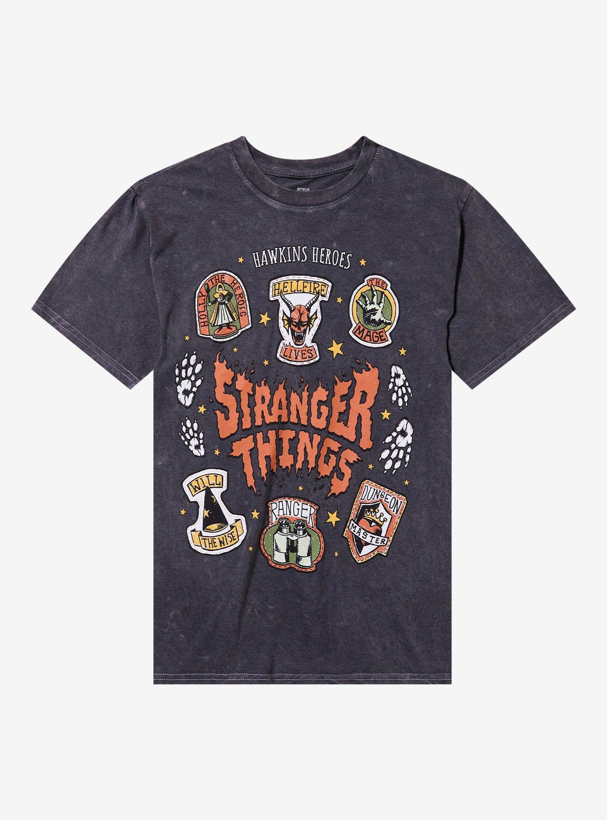 Stranger Things Badge Icons Dark Wash T-Shirt
