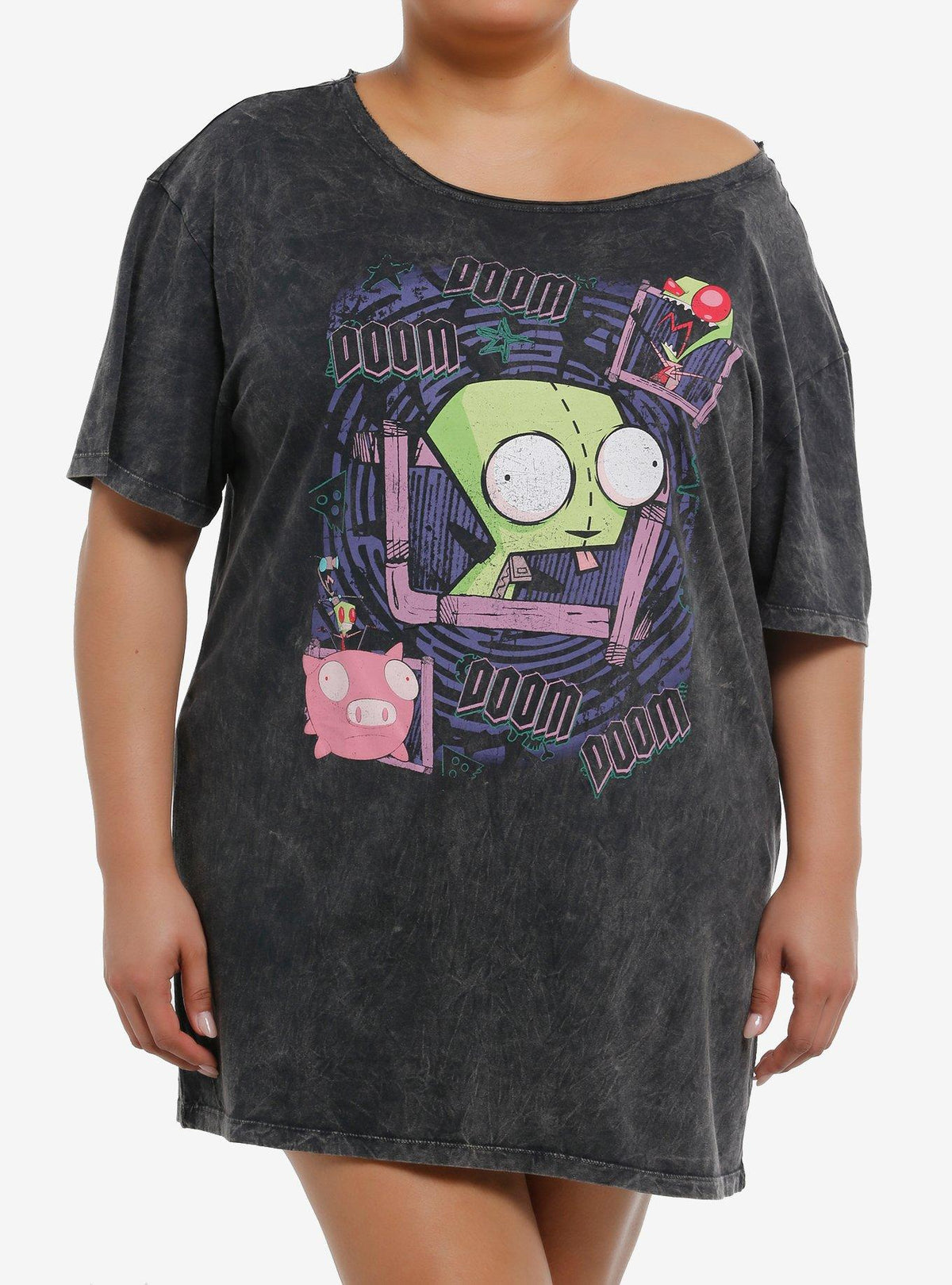 Invader Zim GIR Off-Shoulder T-Shirt Dress Plus Size