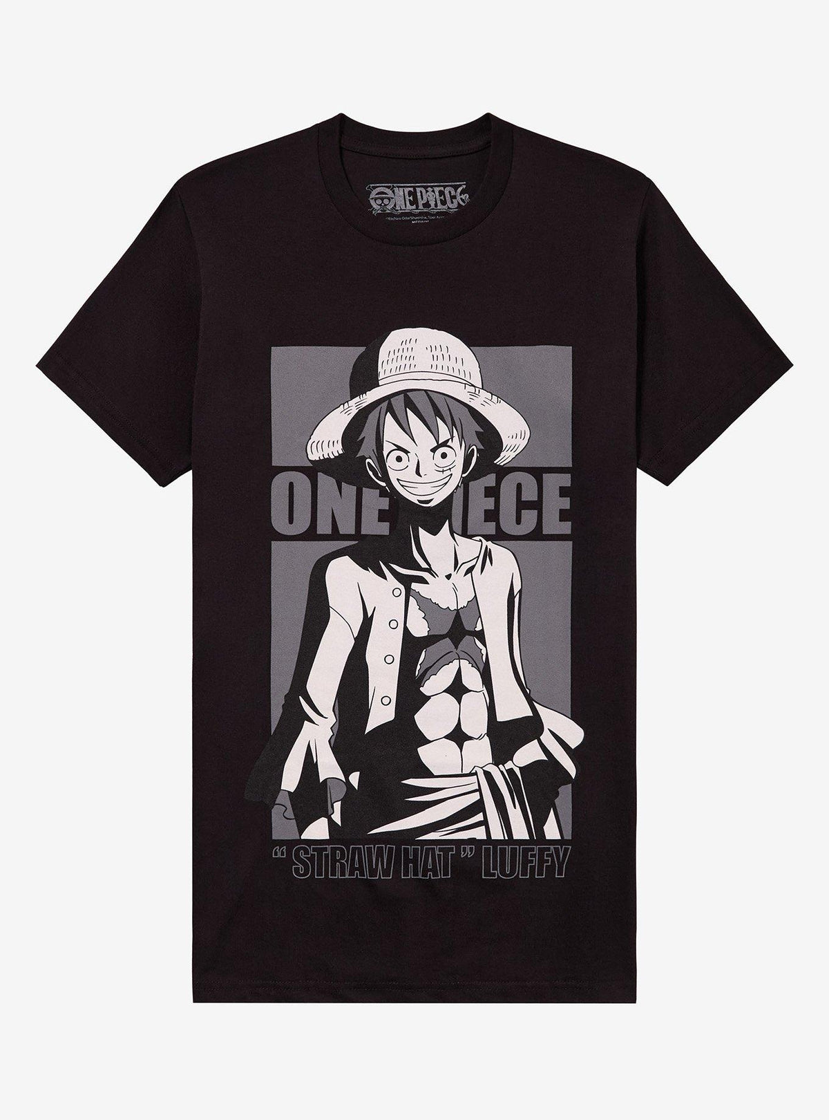 pirate anime Luffy Black White Portrait T-Shirt
