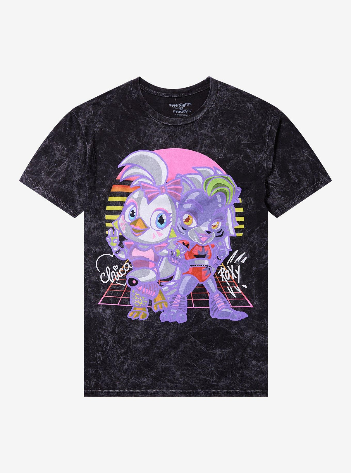 animatronic horror Chibi Glamrock Chica Roxy Dark Wash T-Shirt