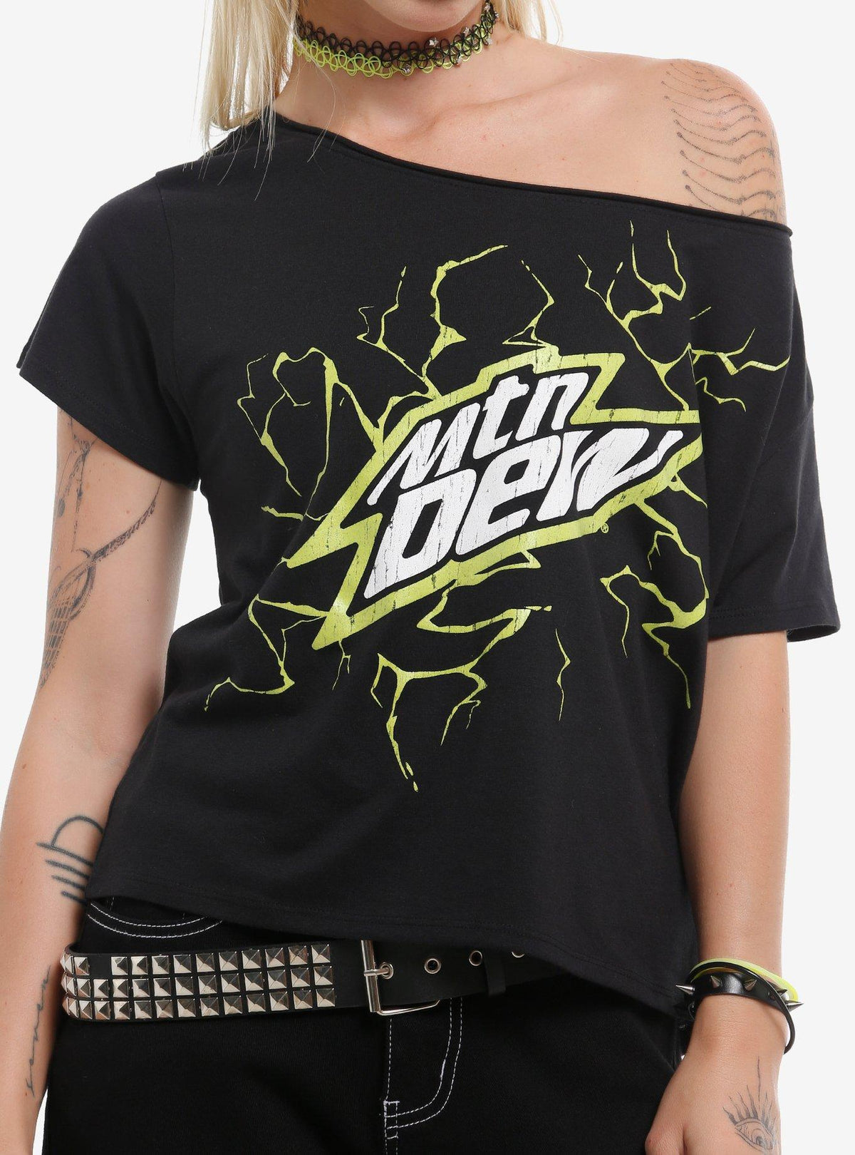 Mountain Dew Lightning Off-Shoulder Girls T-Shirt