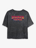 Stranger Things Retro Logo Girls Mineral Wash Crop T-Shirt