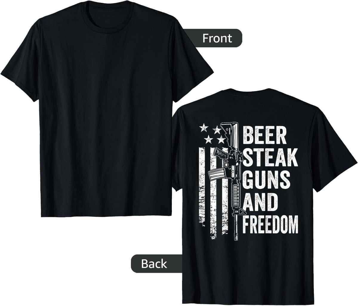 Beer Steak Guns Freedom Drinking Bbq Usa Gun Flag Back Apparel Clean Design