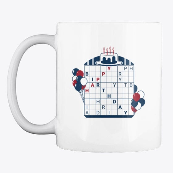 White Happy Birthday mug