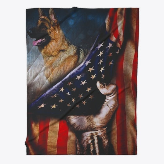 German Sheph Dog US Flag Blanket&Poster