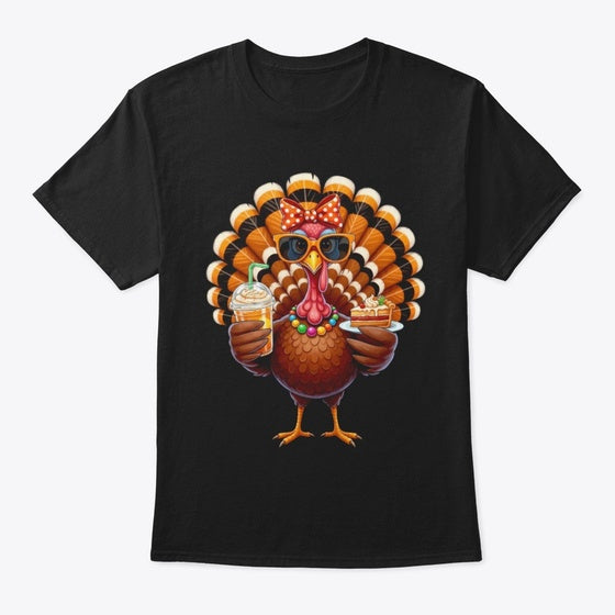 Turkey Drinking Coffee Bow Thanksgiving