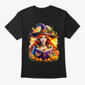 Pretty witch with spell book ladies tee