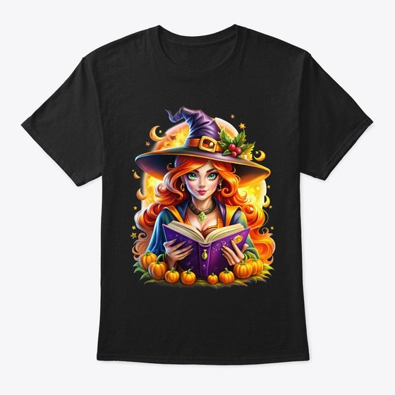 Pretty witch with spell book ladies tee