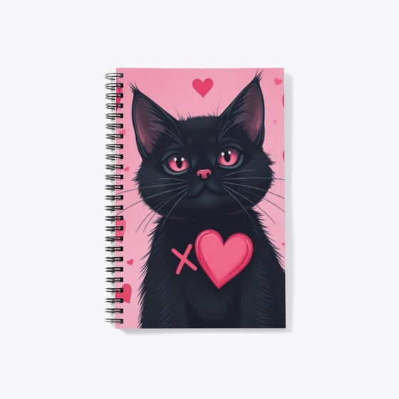 Cuddly Black Cat Pink Hearts